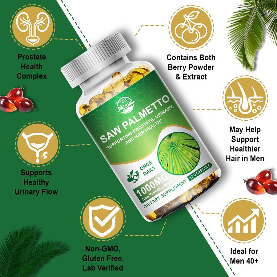 Saw Palmetto 1000mg 120 Capsules Men’s Wellness Dietary Supplement