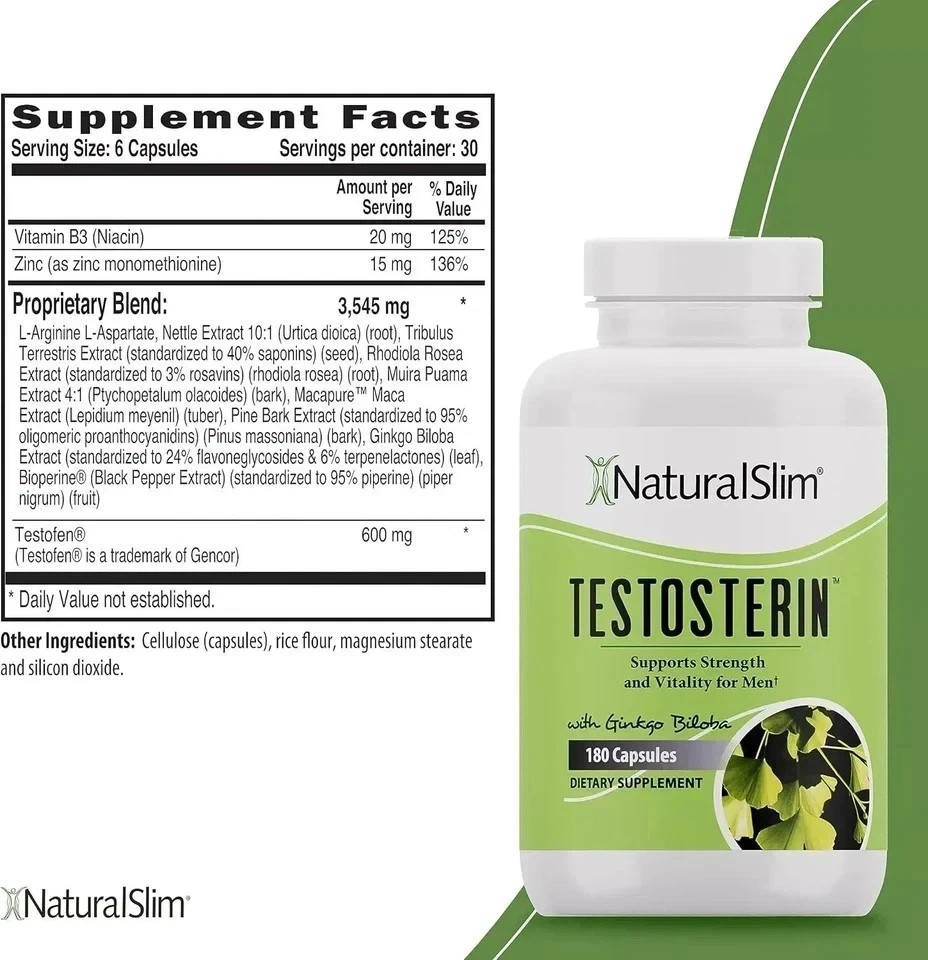 Natural Slim Testosterin Men’s Multivitamins Booster 180 Capsules ( Pack of 2 )