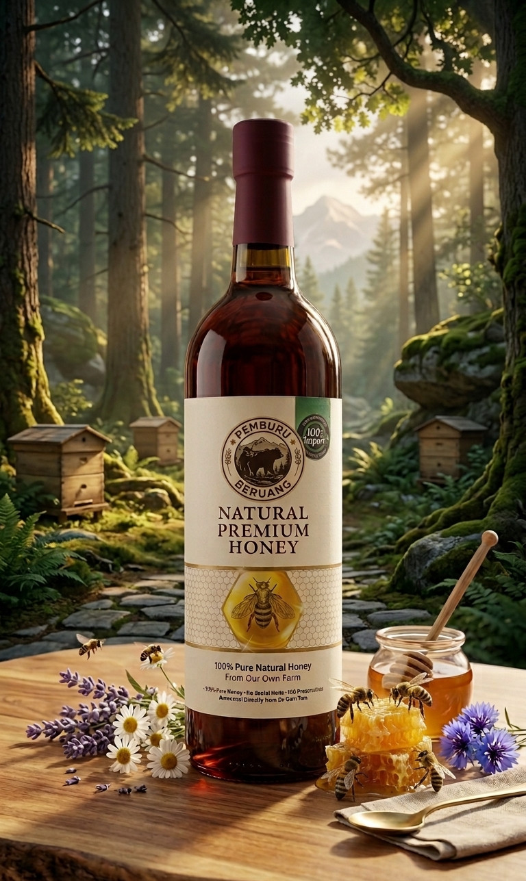 Pemburu Beruang Premium Artisanal Wild Honey 750ml Wax Seal Glass Bottle in Box