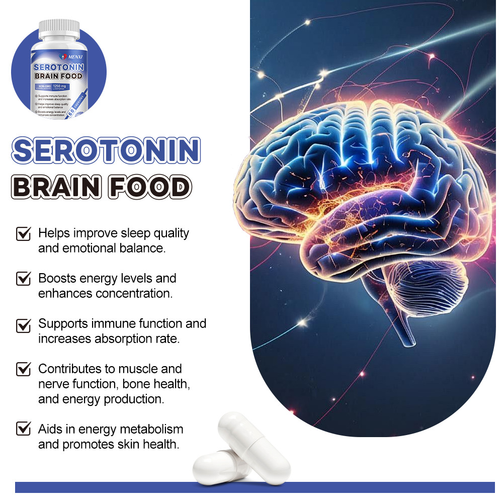 Serotonin Brain Food 1250mg L-Tryptophan Mood Support Stress Relief Supplement