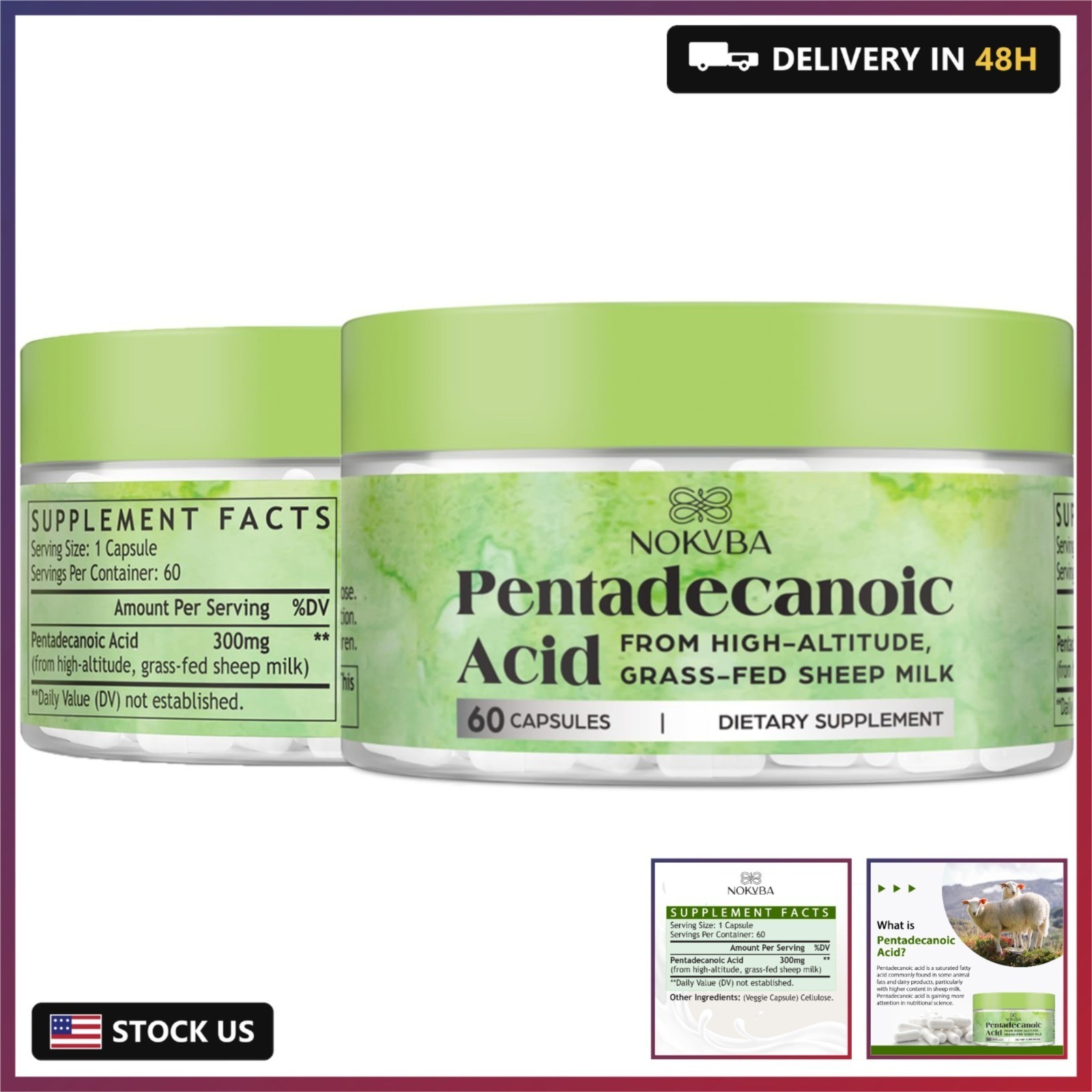 Nokuba Pentadecanoic Acid C15:0 Supplements 300mg High-Altitude Sheep Milk Sourc