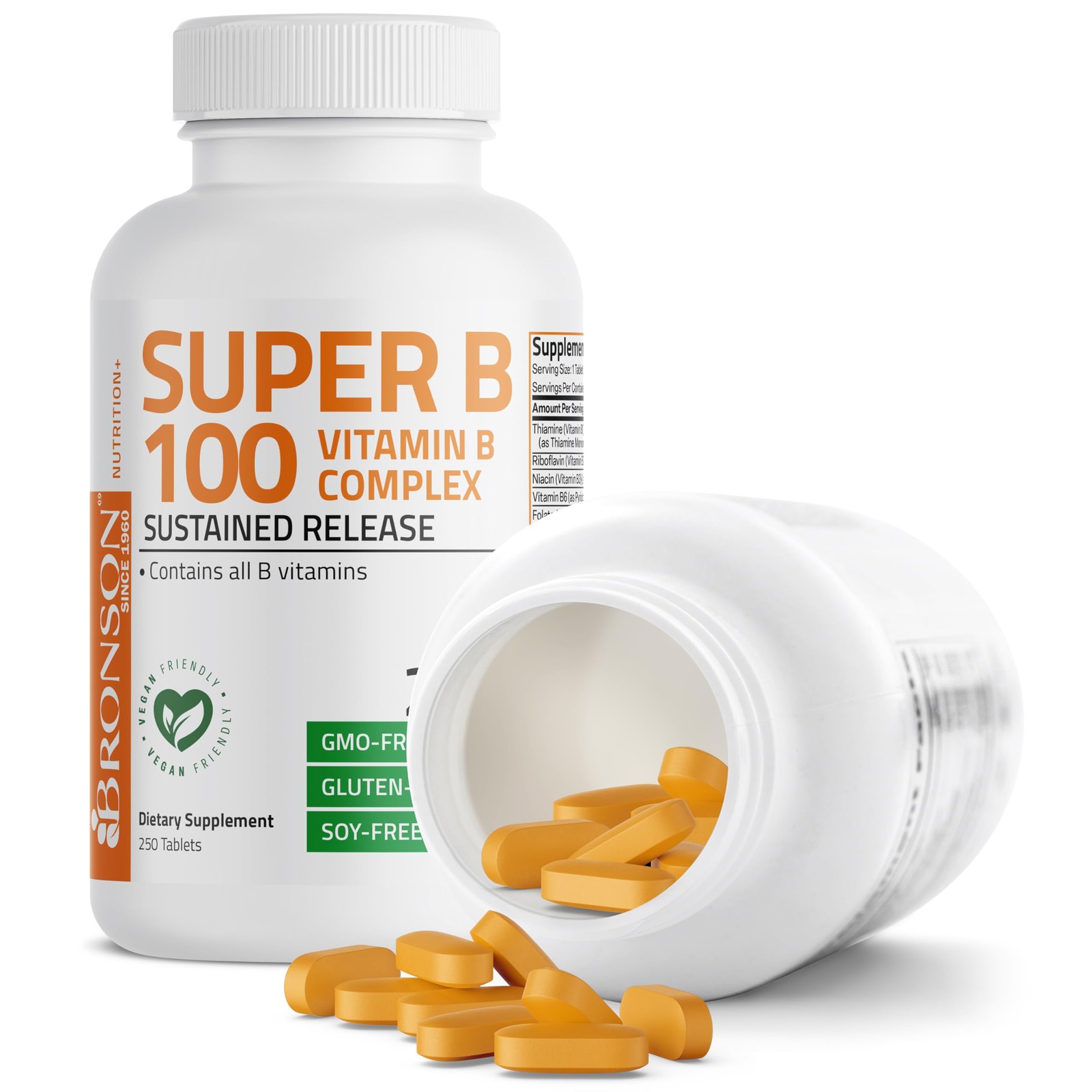 Bronson Super B 100 Vitamin B Complex Sustained Release 250 Count (Pack of 1)