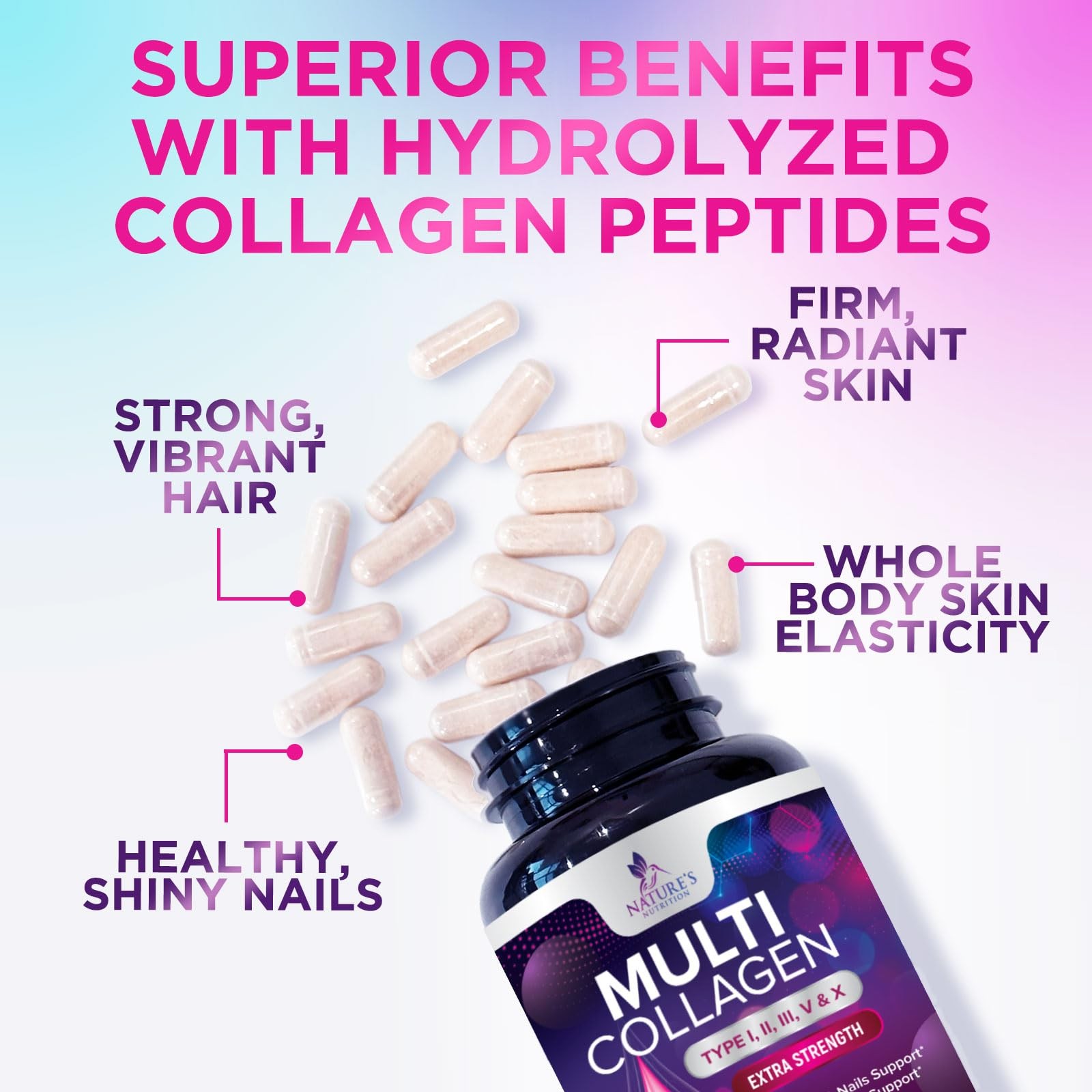 Multi Collagen Complex Pills – Hydrolyzed 60 Count (Pack of 1)