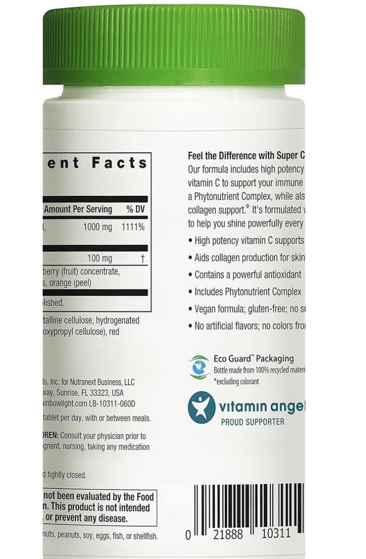 Rainbow Light Super C 1000mg Vitamin C Tablets 60 Vegan Gluten-Free Immune