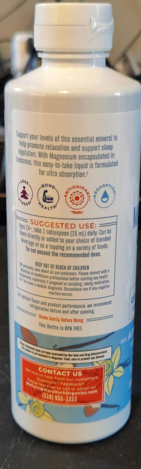 MARYRUTH’S Magnesium Calm Liposomal – Almond Vanilla (15.22 Fl. Oz. / 30 Serving