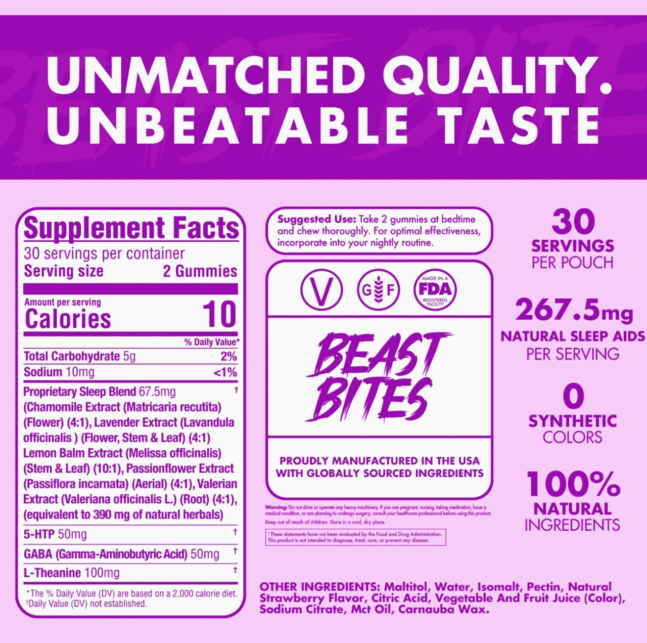 Beast Bites Sleep Gummies Valerian Infused Strawberry Natural Sleep Aid 60 Count