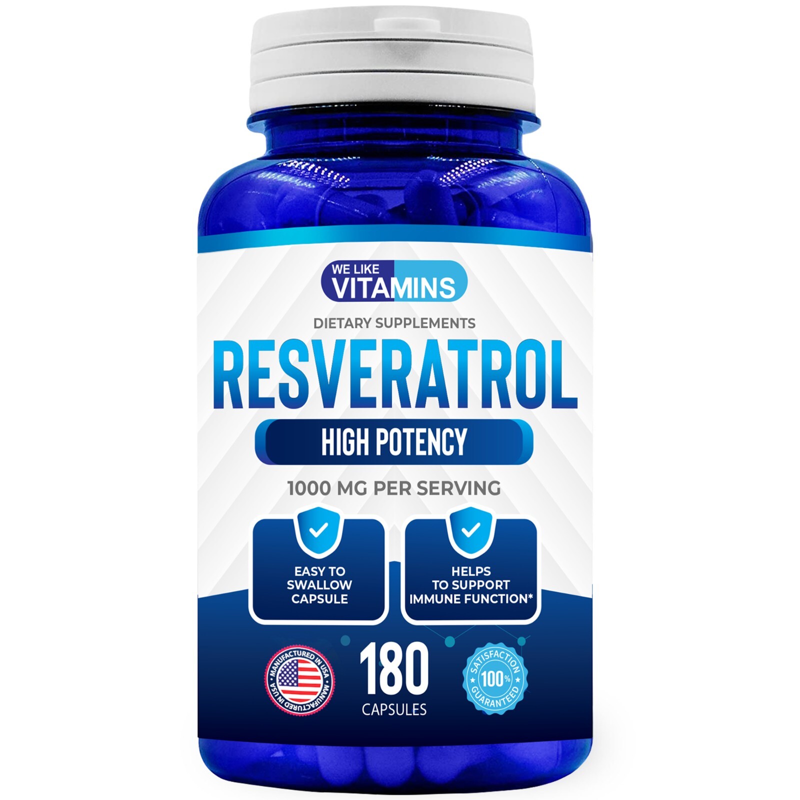 Resveratrol Capsules 1000mg Serving 180 Capsules Anit-Aging and Cardiovascular