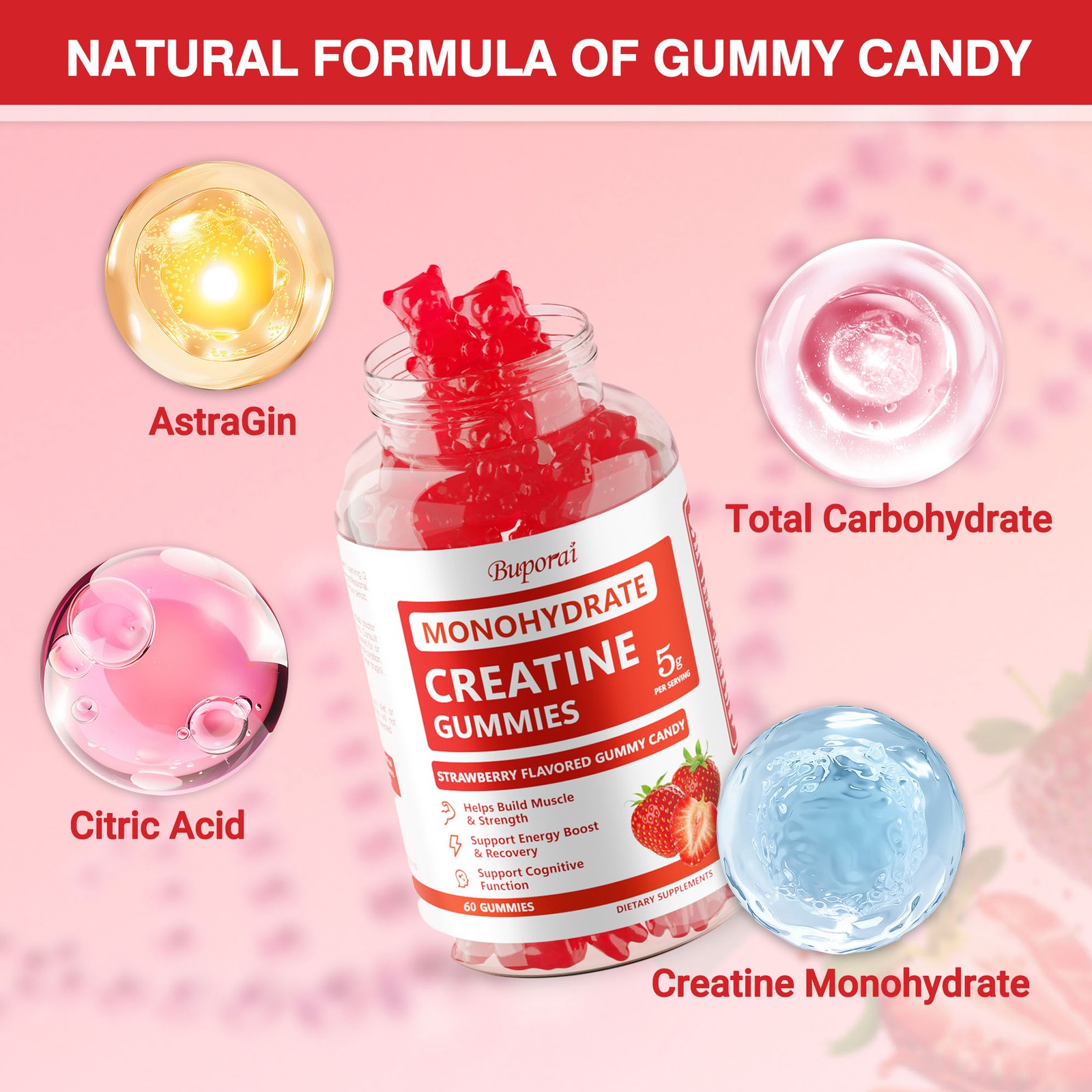Creatine Monohydrate Gummies -Helps Improve Muscle Strength and Cognitive Health
