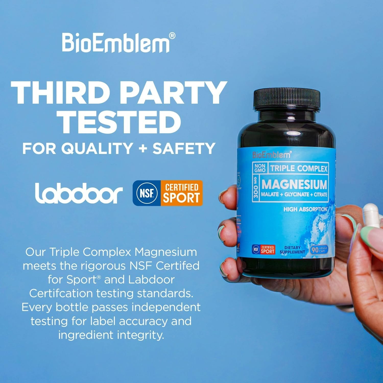 BioEmblem Triple Magnesium Complex 300mg | 90 Capsules | Vegan