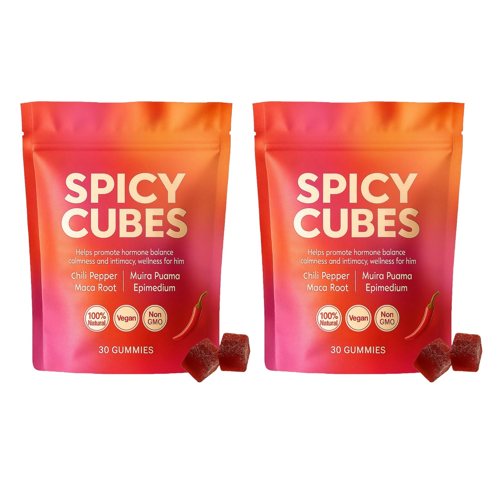 Gummies Peach Spicy Cubes 30 Gummies 1/2 Bag Support for Calm and Relaxation Hot