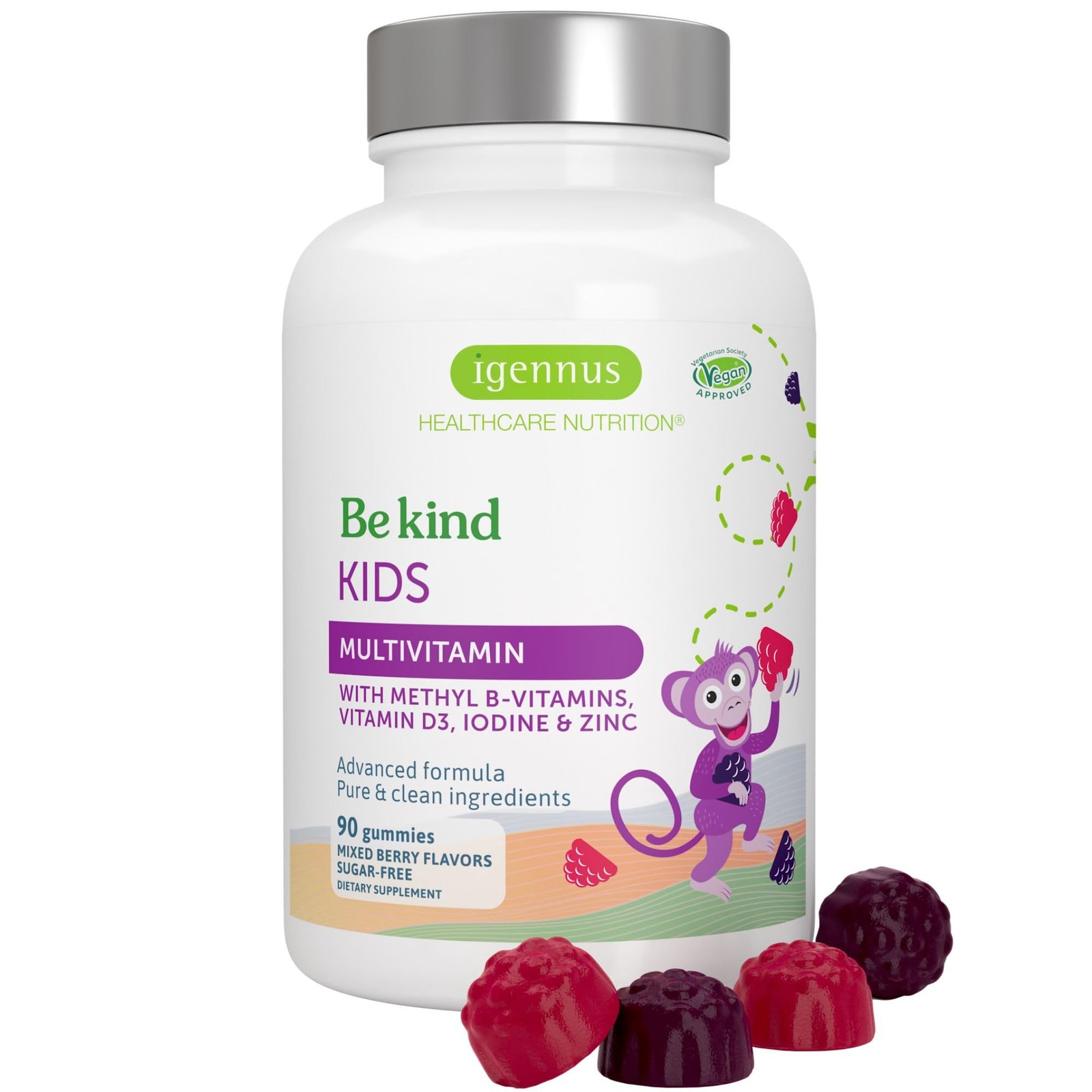 Igennus Methylated Kids Multivitamin 90 Count (Pack of 1), Purple, Red