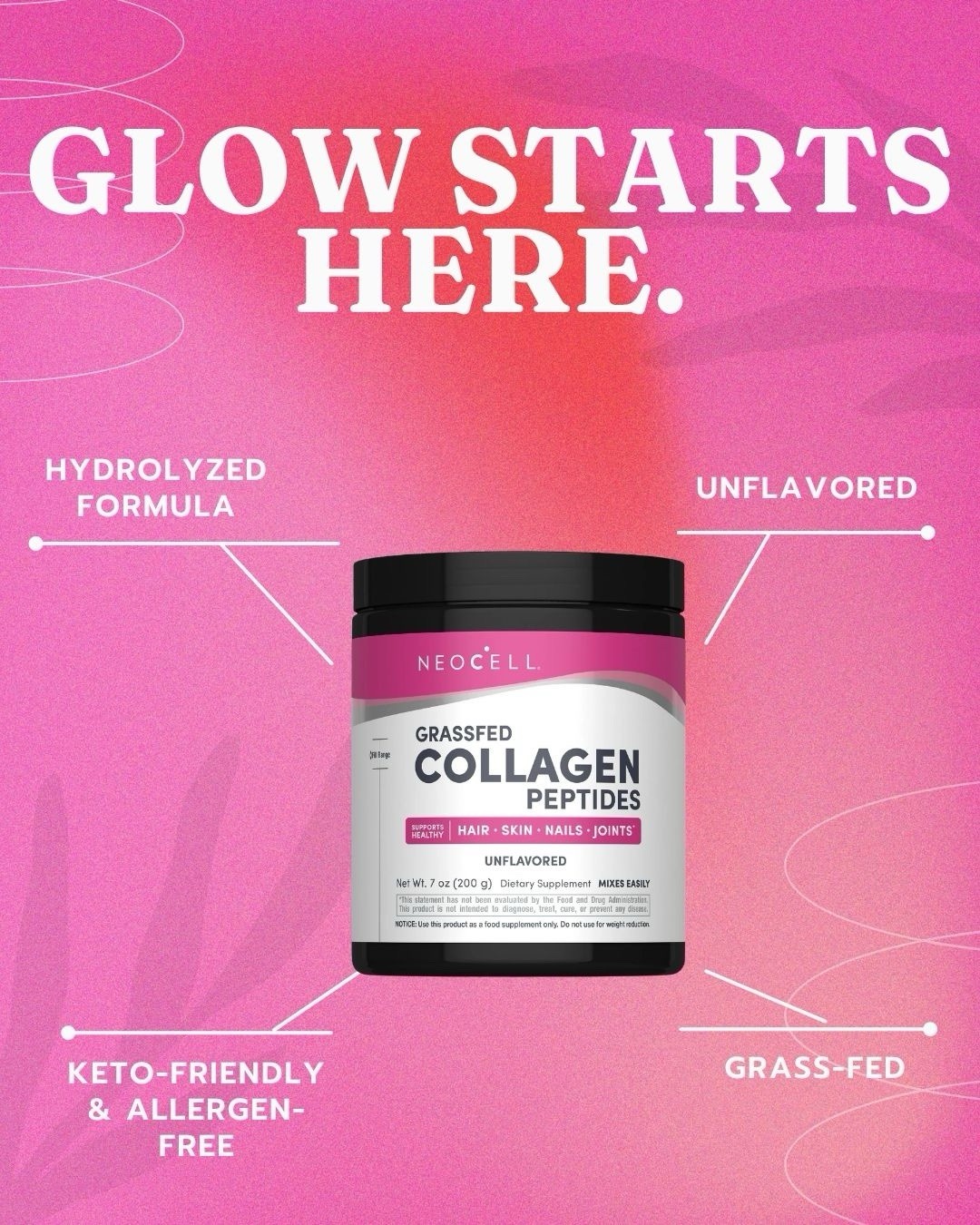 NeoCell Collagen Peptides Powder 7 Oz Pack of 2 Grass Fed Type 1 & 3
