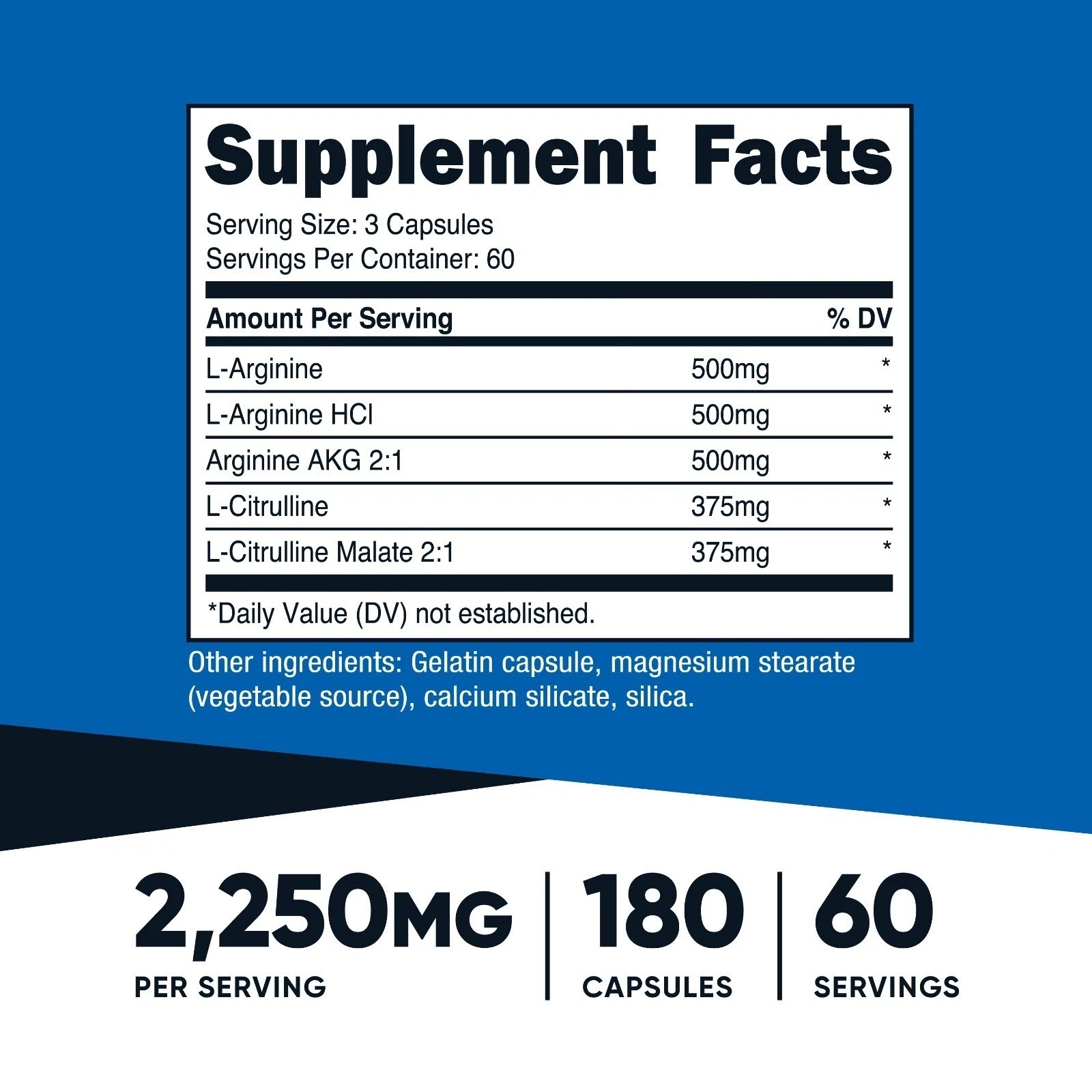 Nutricost Nitric Oxide Booster 750mg, 180 Capsules, 60 Servings