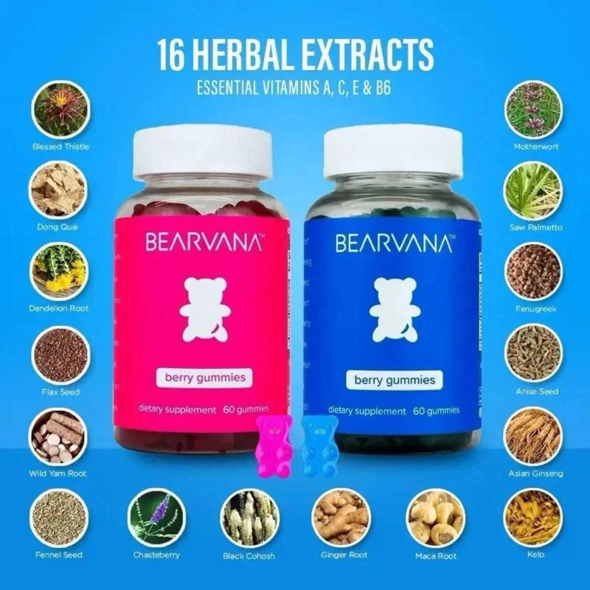 BEARVANA Combo Pack Gummies 120ct Women s Health Herbal Vitamins Supplement