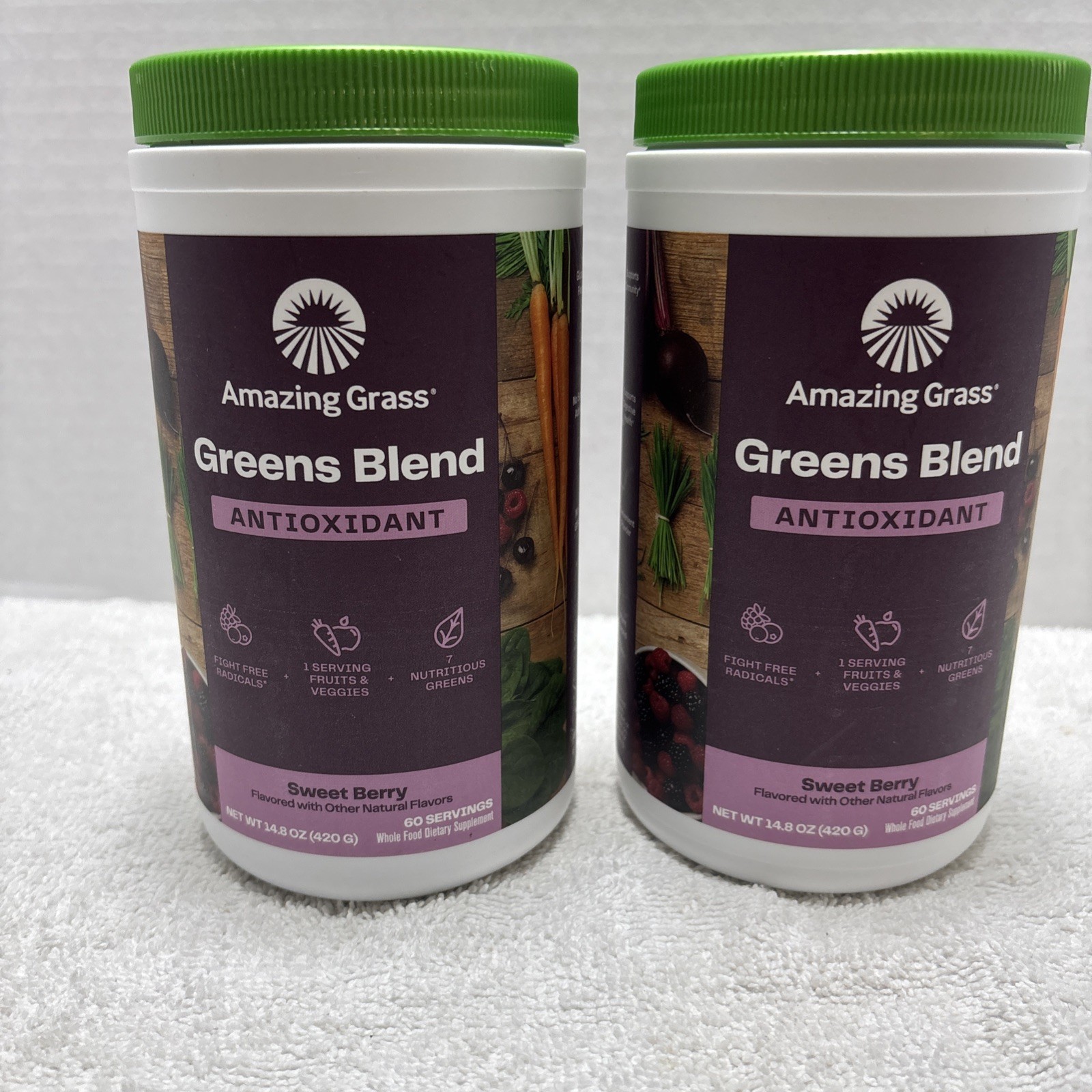 Lot of 2 Amazing Grass Greens Superfood Antioxidant Powder 14.8oz 03/2026