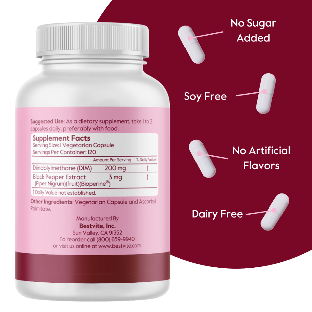 DIM (Diindolylmethane) 200mg-Vegan, No Stearates
