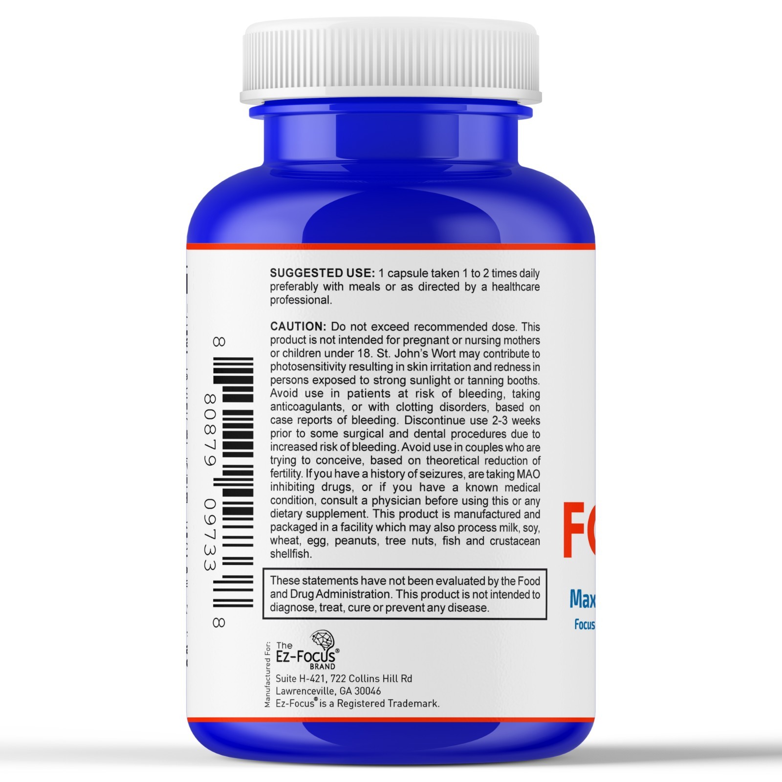 Adult Vitamin Brain Boost Nootropics for Focus Memory Clarity Sharp Mind 30Caps