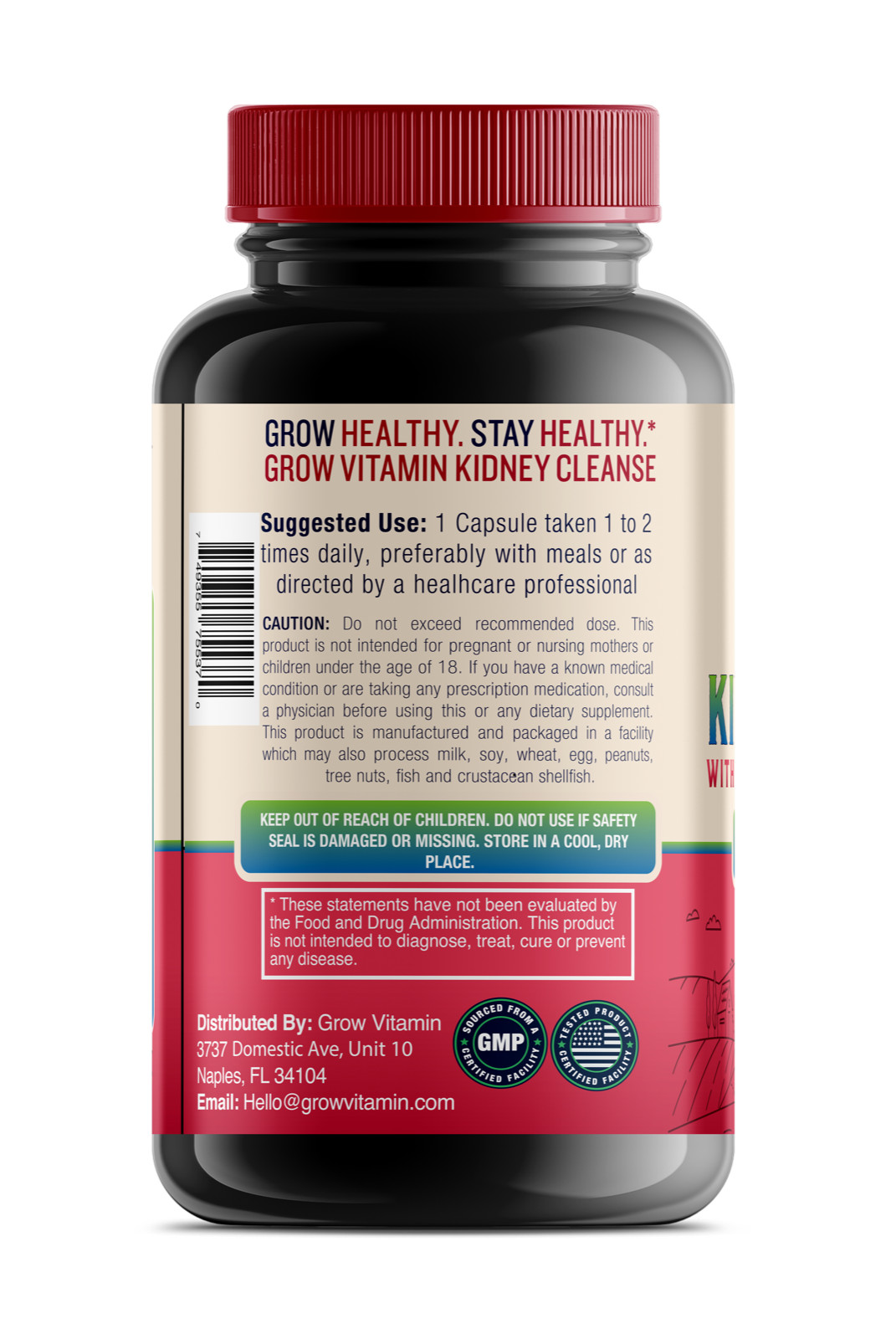 Premium Kidney Support Supplement by grow vitamin | Kidney Cleanse EXP 07/2024