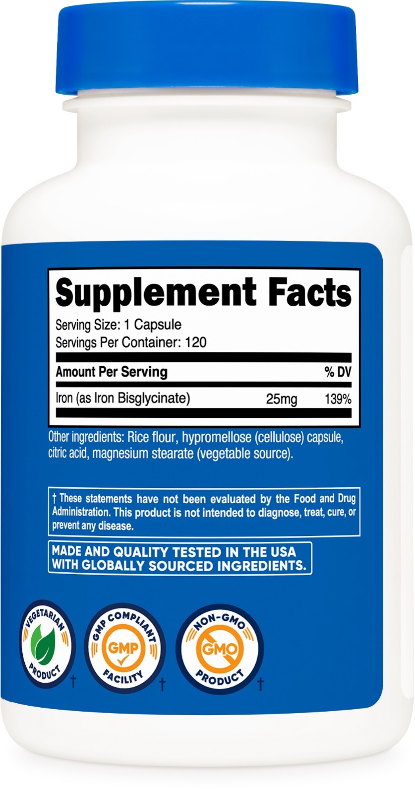 Nutricost Iron Bisglycinate Supplement (25mg) 120 Capsules, Gluten-Free