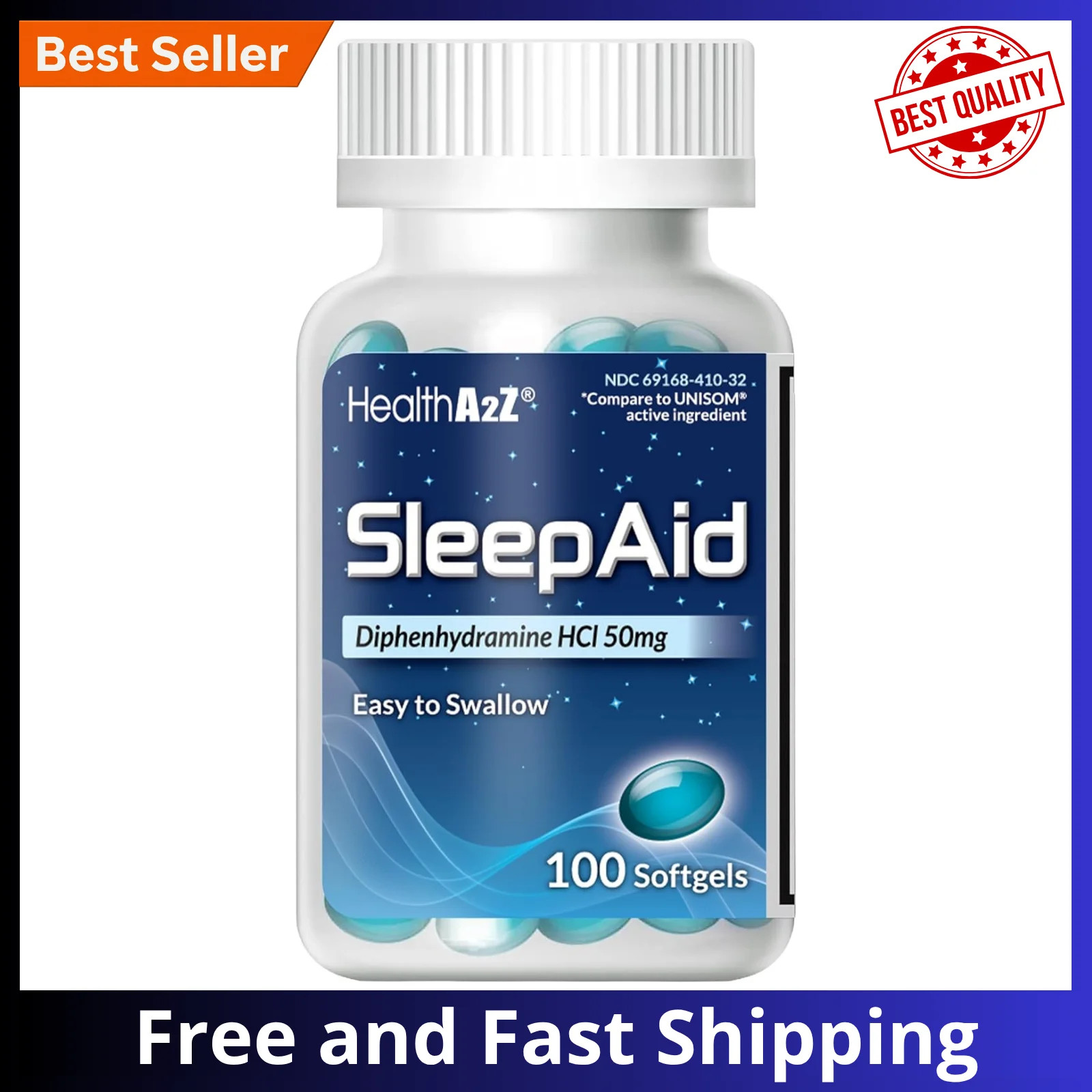 HealthA2Z Sleep Aid Diphenhydramine 50mg Softgels 100 Counts Sleep FROM USA