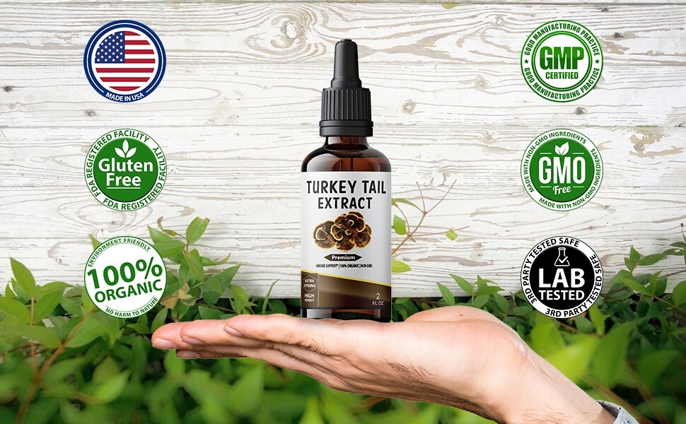 Turkey Tail Mushroom Extract Strong Organic Tincture Liquid Herbal Drops 2 Fl oz