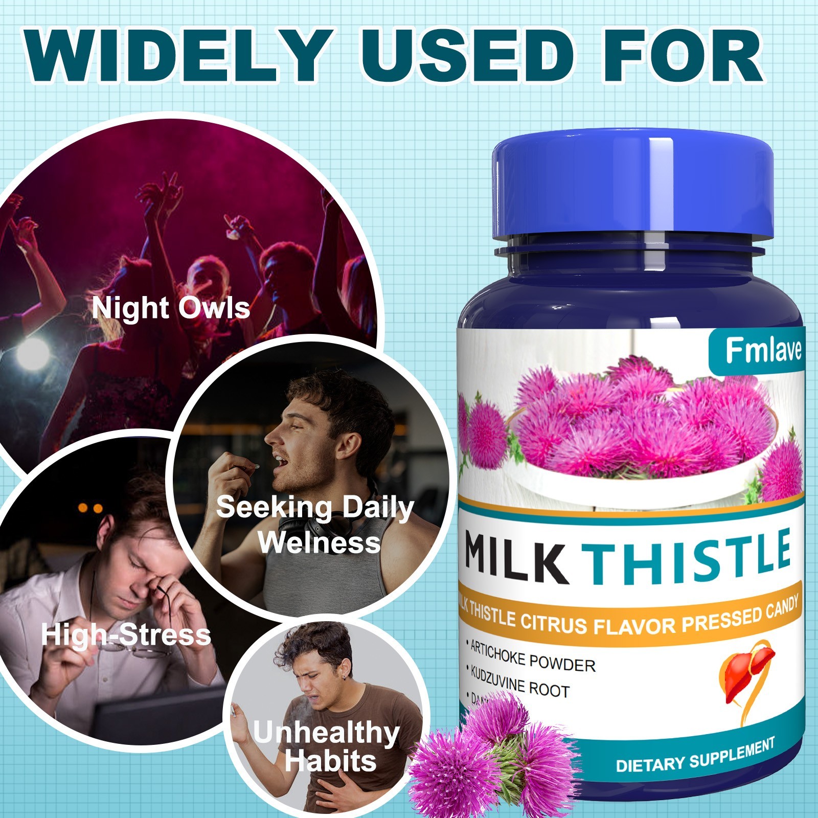 Milk Thistle Liver Support Supplement Herbal with Silymarin Dandelion Root 60ct