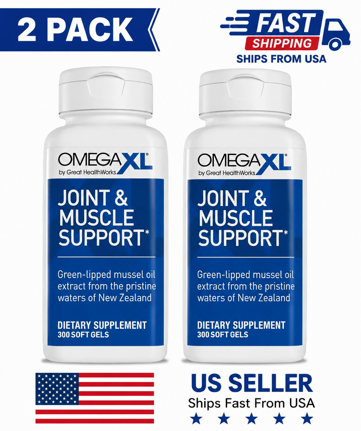 2 Pack Of Omega XL 300 Capsules-Green Lipped Mussel Joint & Muscle Relief