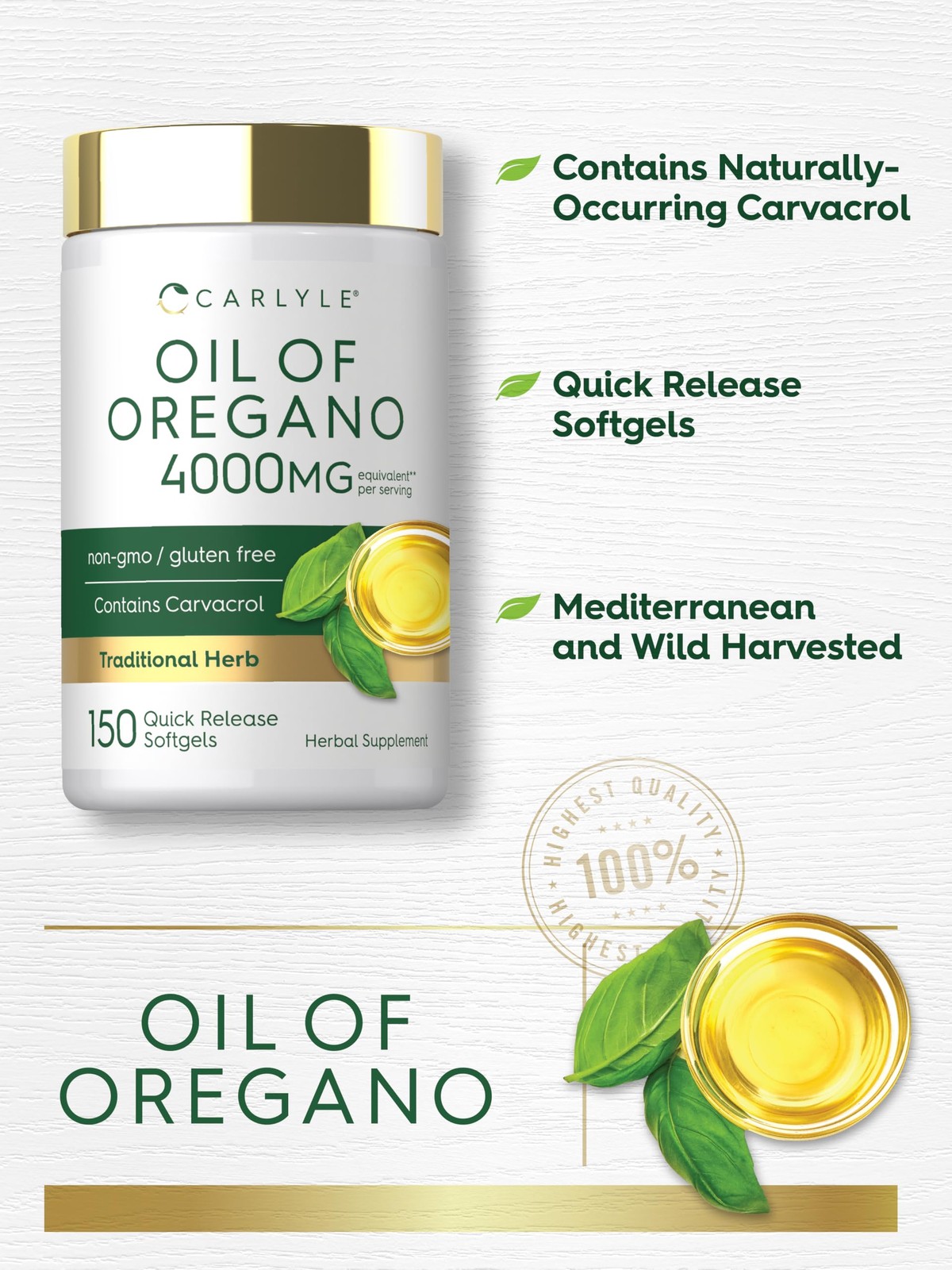 Carlyle Oregano Oil Supplement | 150 Softgel Capsules | 150 Count (Pack of 1)