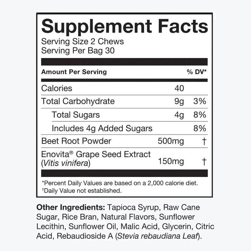 Humann SuperBeets Chews – Nitric Oxide Booster, Blood Pressure Support &60 Count