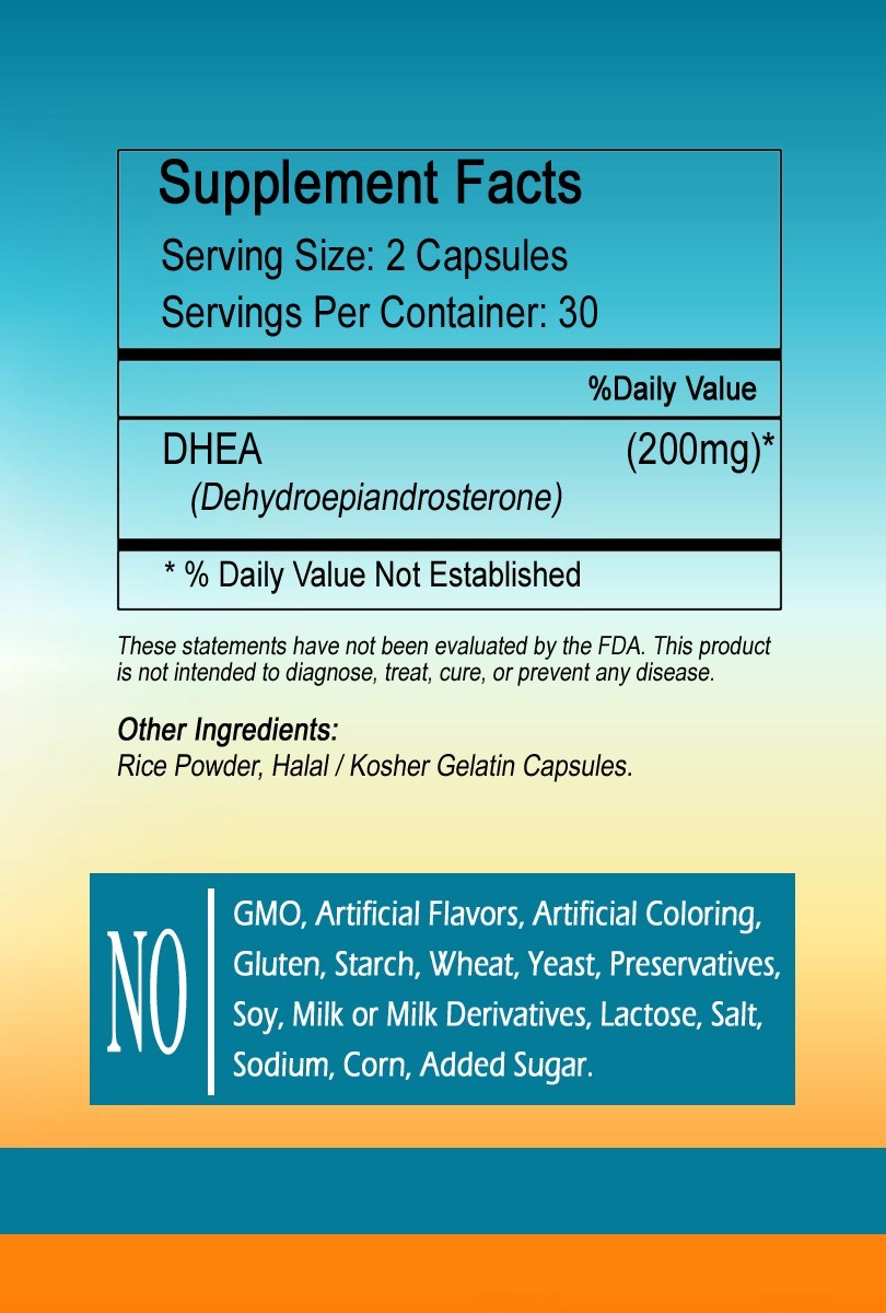 DHEA-200mg Capsules serving- gluten free