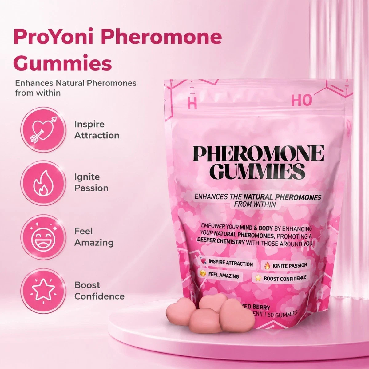3 packs Pheromone Gummies 60 Count, Mixed Berry Flavor Natural Pheromone Boost