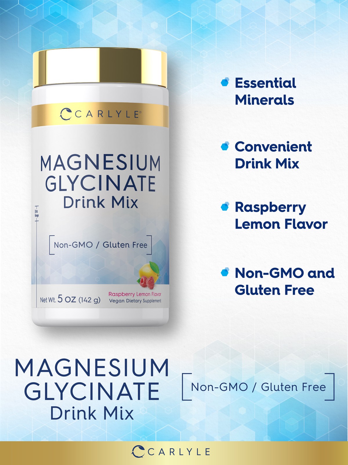 Magnesium Glycinate Drink Mix | 5oz Powder | Raspberry Lemon Flavor | by Carlyle