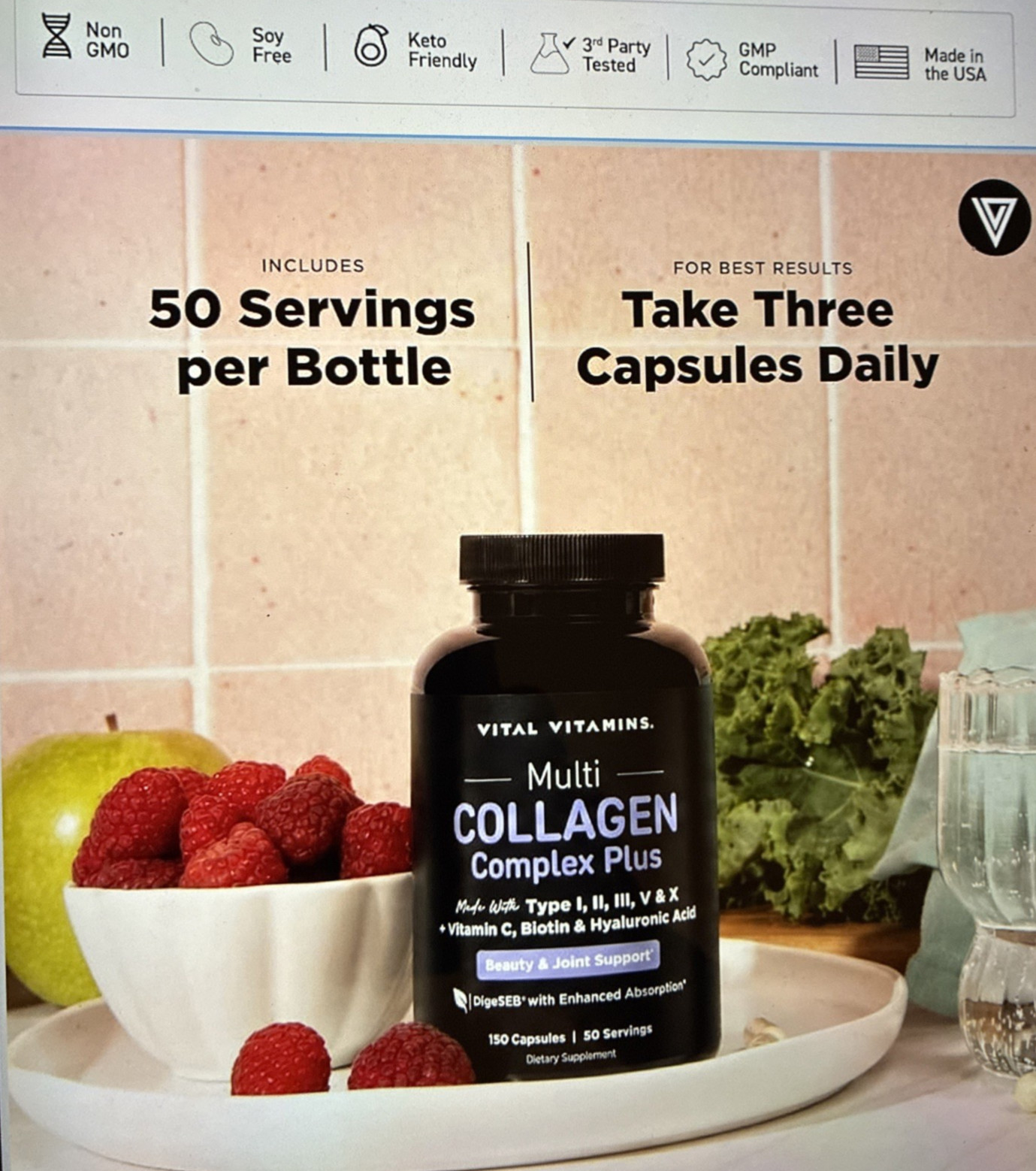 Vital Vitamins Multi Collagen Complex Plus – Advanced Beauty & Wellness – 150 CT