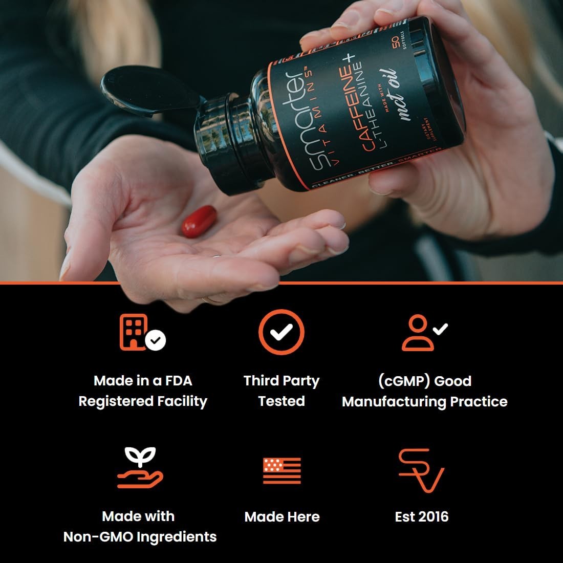 200mg Caffeine Pills with MCT Oil & L-Theanine – Energy, Focus, 50 Softgels