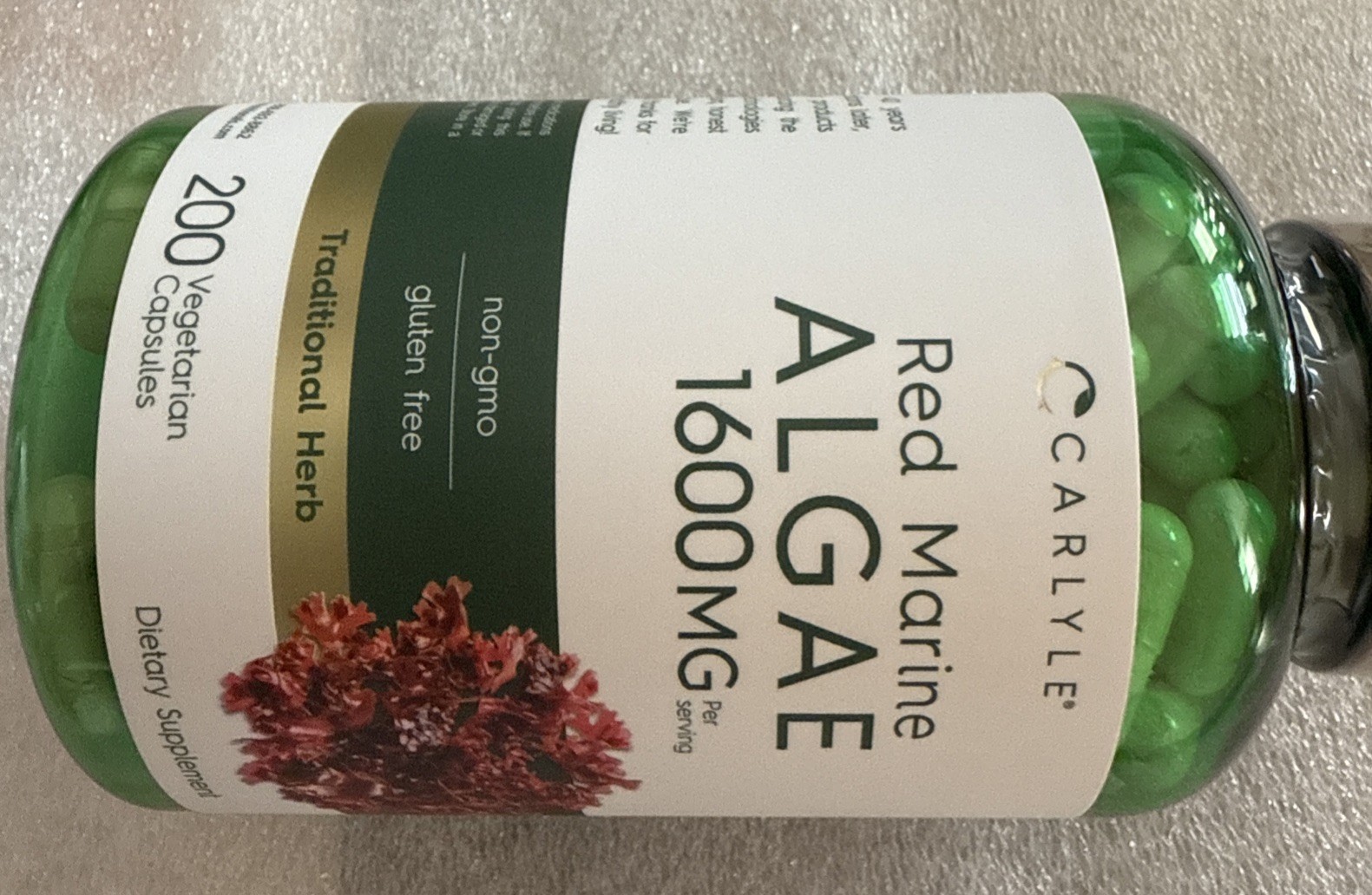 CARLYLE. RED MARINE ALGAE 1,600 MG 200 Capsules Exp 10/27- Gluten Free Non GMO