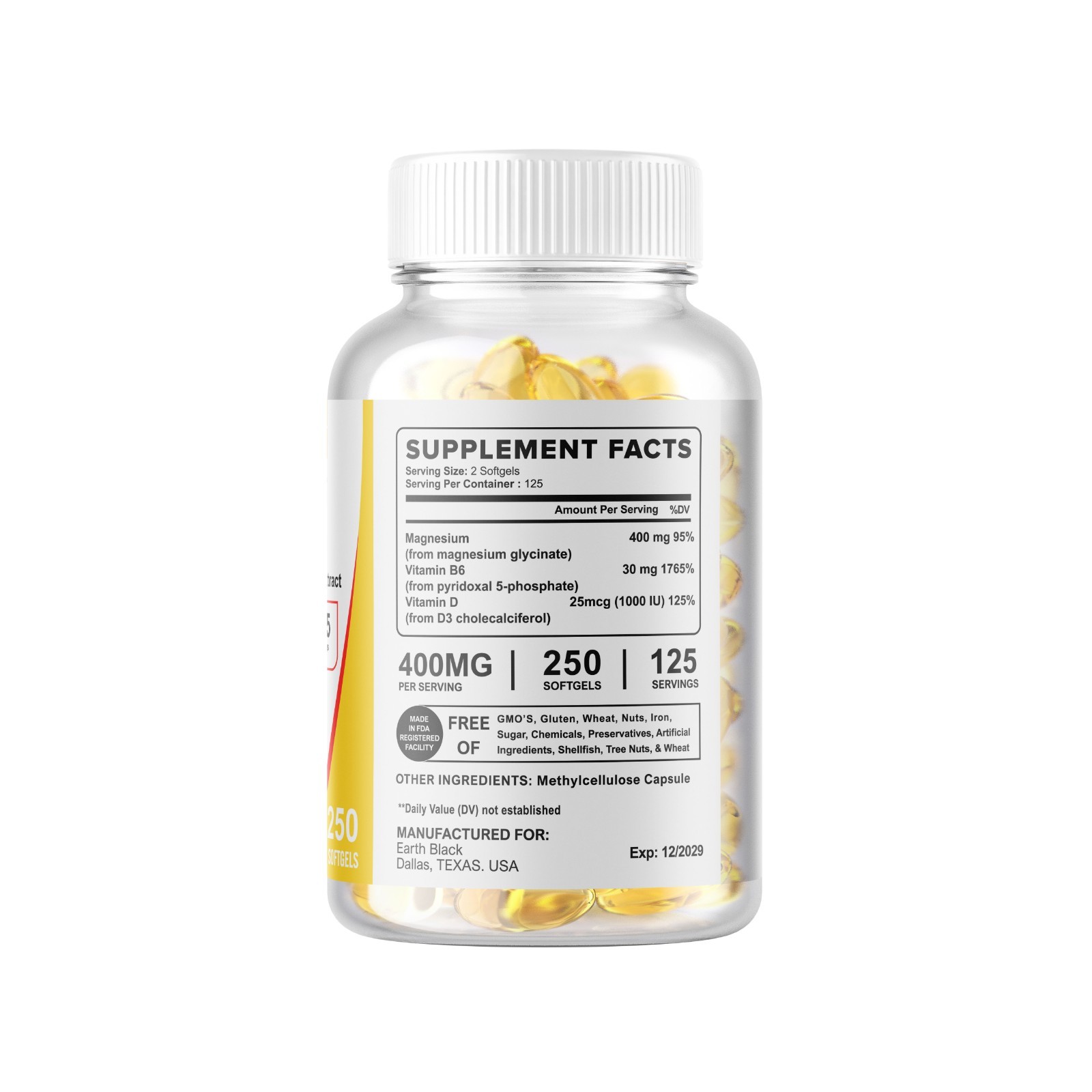 Magnesium Glycinate 400mg 250 Softgels For Sleep, Stress Relief Support Bone