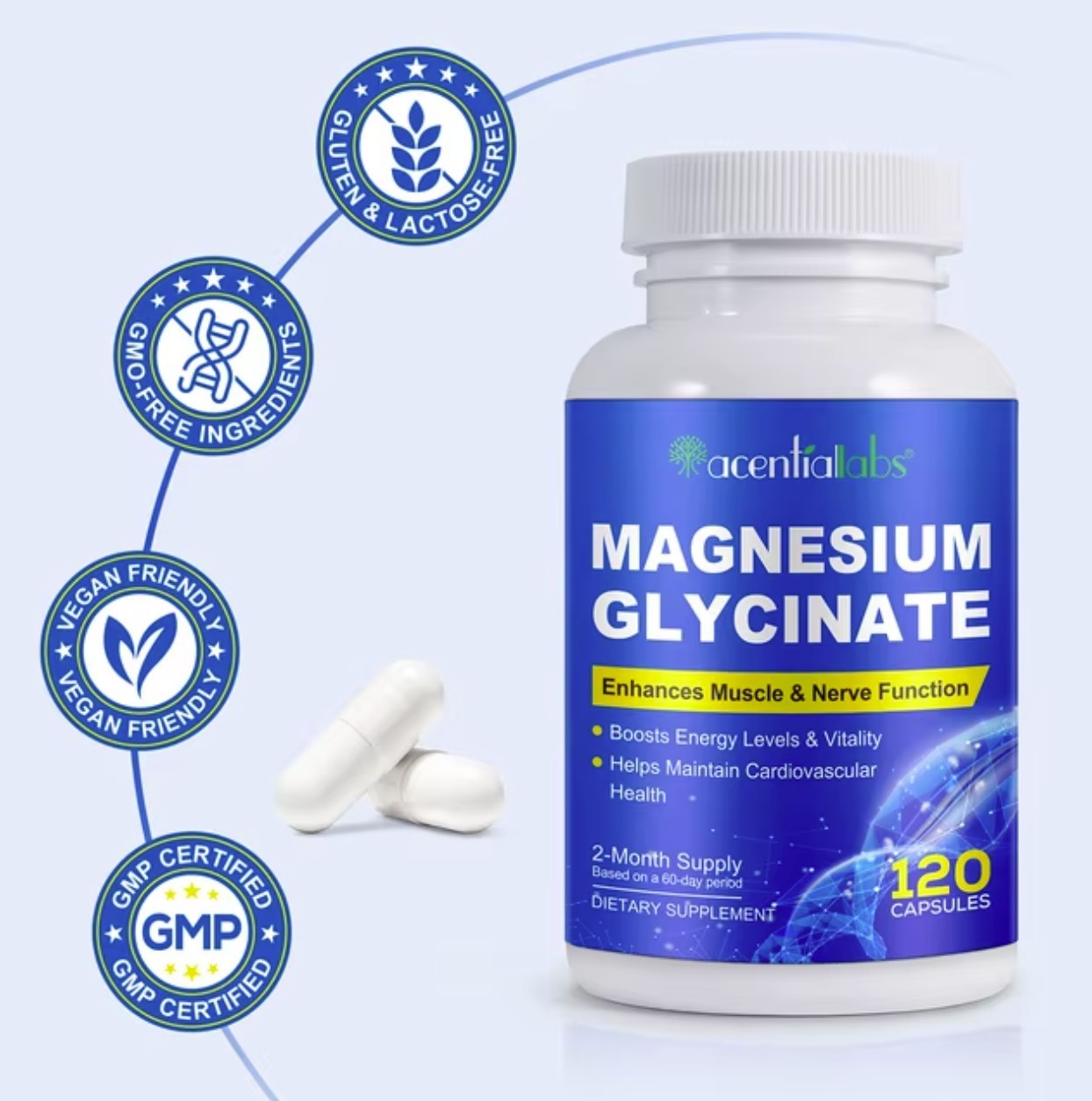 Magnesium Glycinate 120 Capsules 1040mg High Absorption for Sleep Stress Muscle