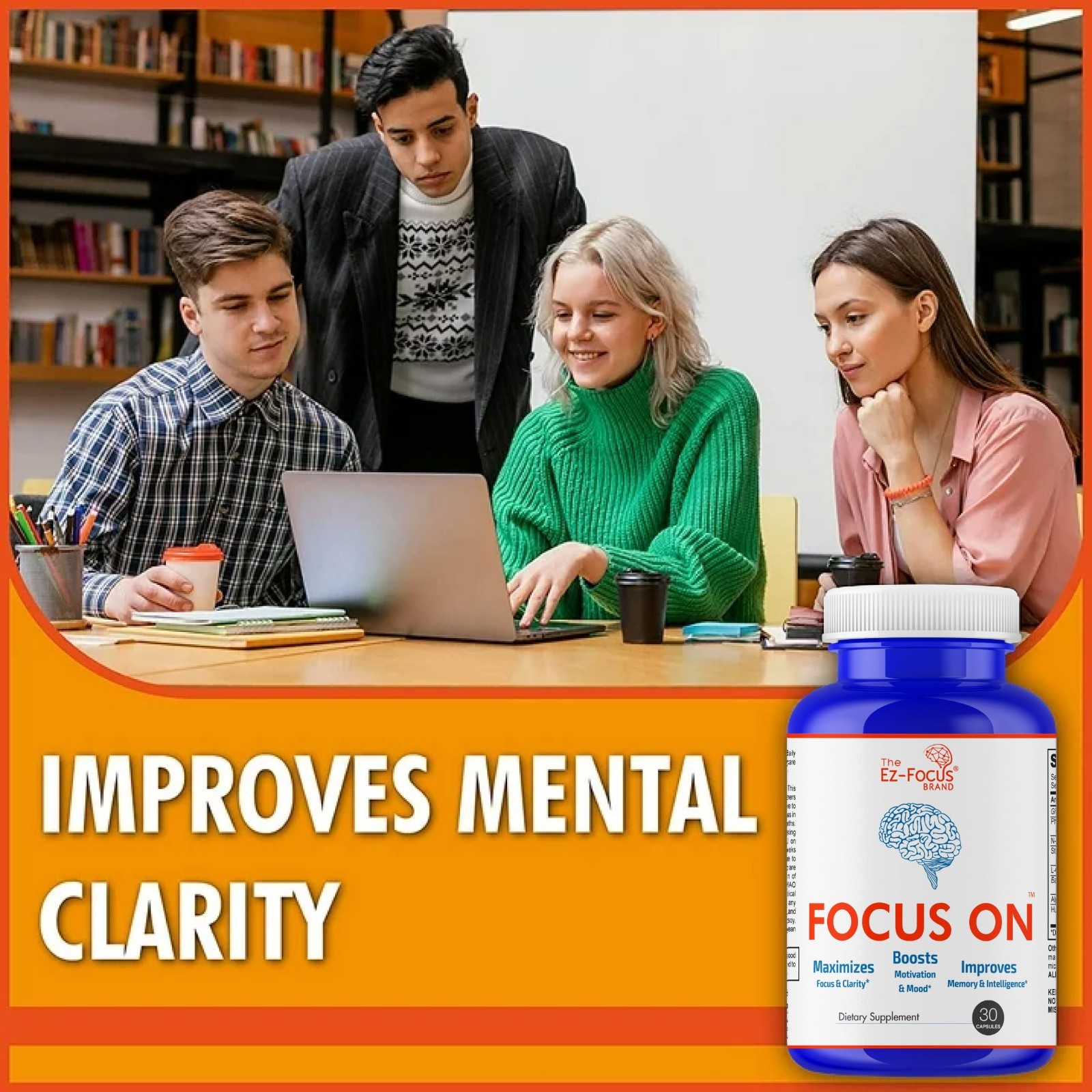 Adult Vitamin Brain Boost Nootropics for Focus Memory Clarity Sharp Mind 30Caps