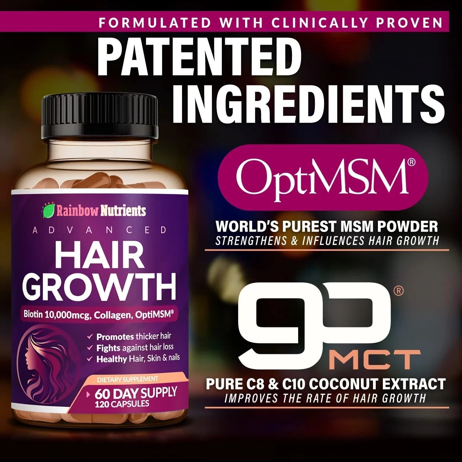 Rainbow Nutrients Hair Growth Vitamins Biotin 10000mcg with Collagen Supplement