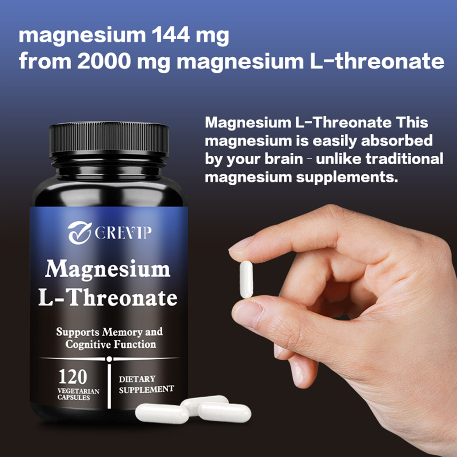 120pcs Magnesium L-Threonate 2000mg – Nootropic Brain Booster, Memory & Focus