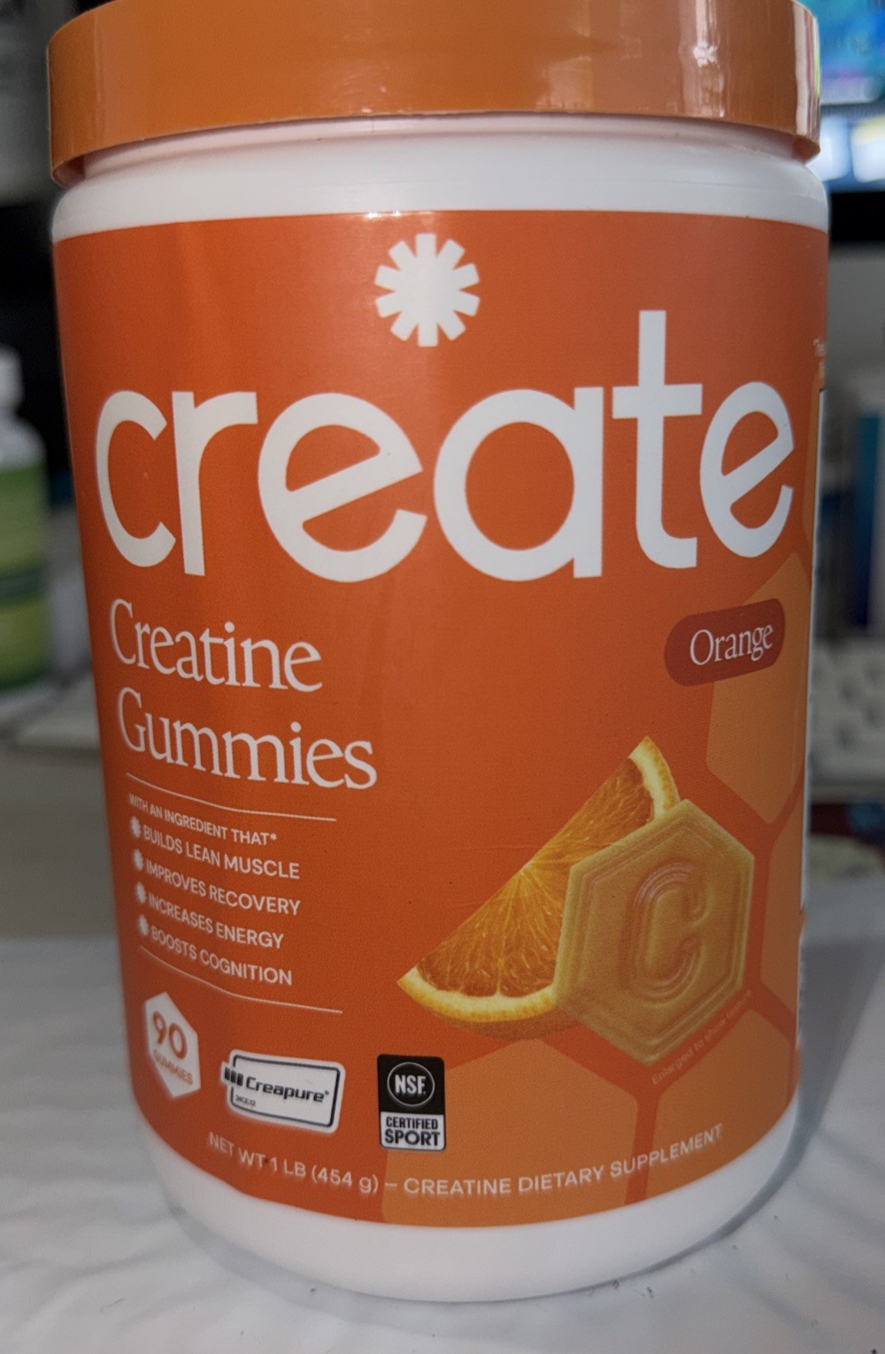 Create Creatine Monohydrate Gummies Strength, Orange 90unit **FREE SHIPPING**