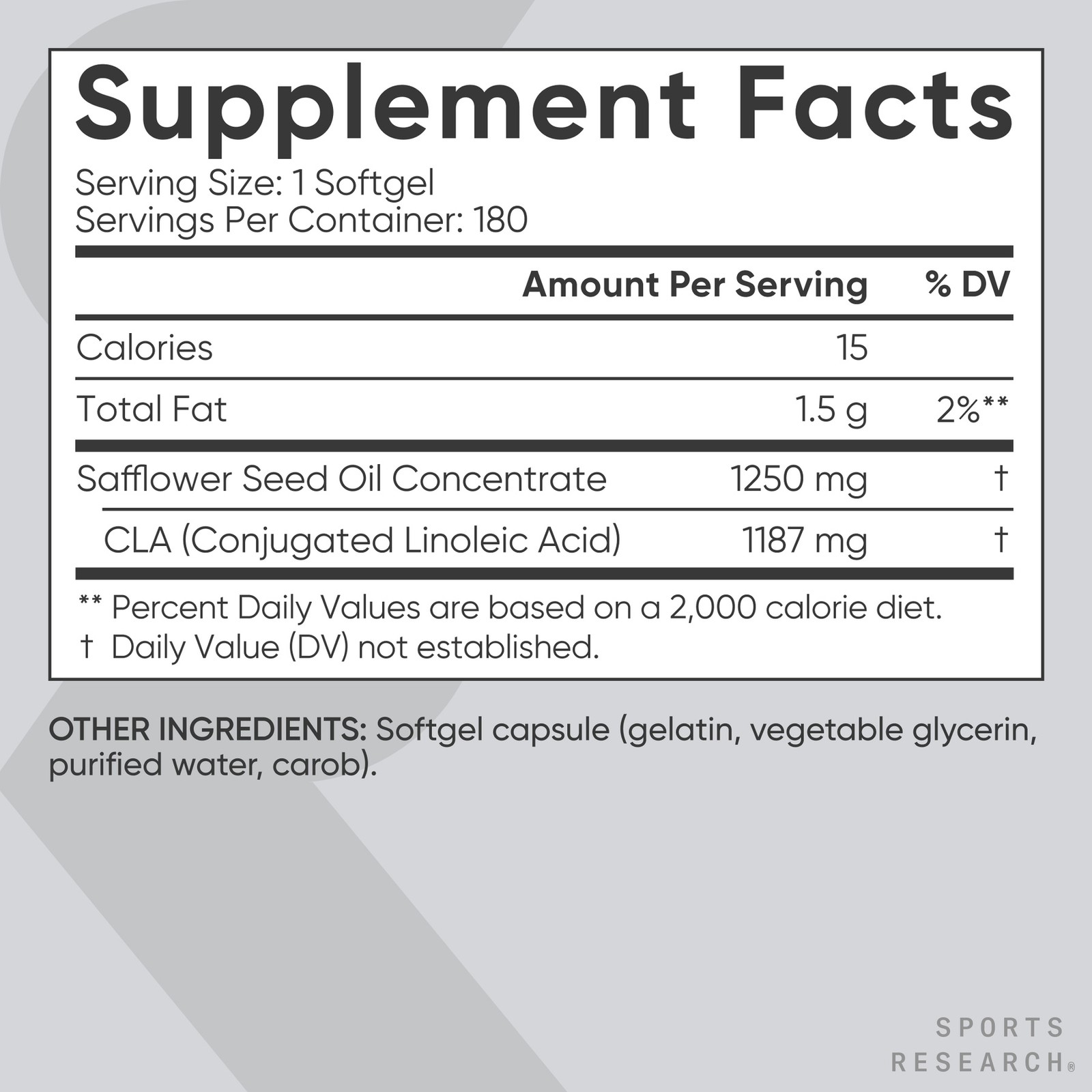 CLA 1250mg Active Conjugated Linoleic Acid, Soy & Gluten Free (180 Softgels)