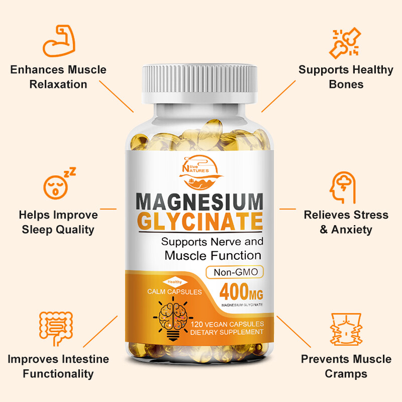 High Absorption Magnesium Glycinate 400 mg, 120 Capules Non-GMO Relieve Stress