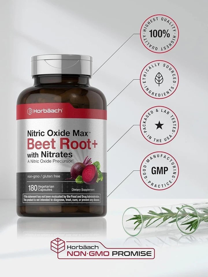 Nitric Oxide Beet Root Capsules | With Nitrates | 180 Count | by Horbaach*/