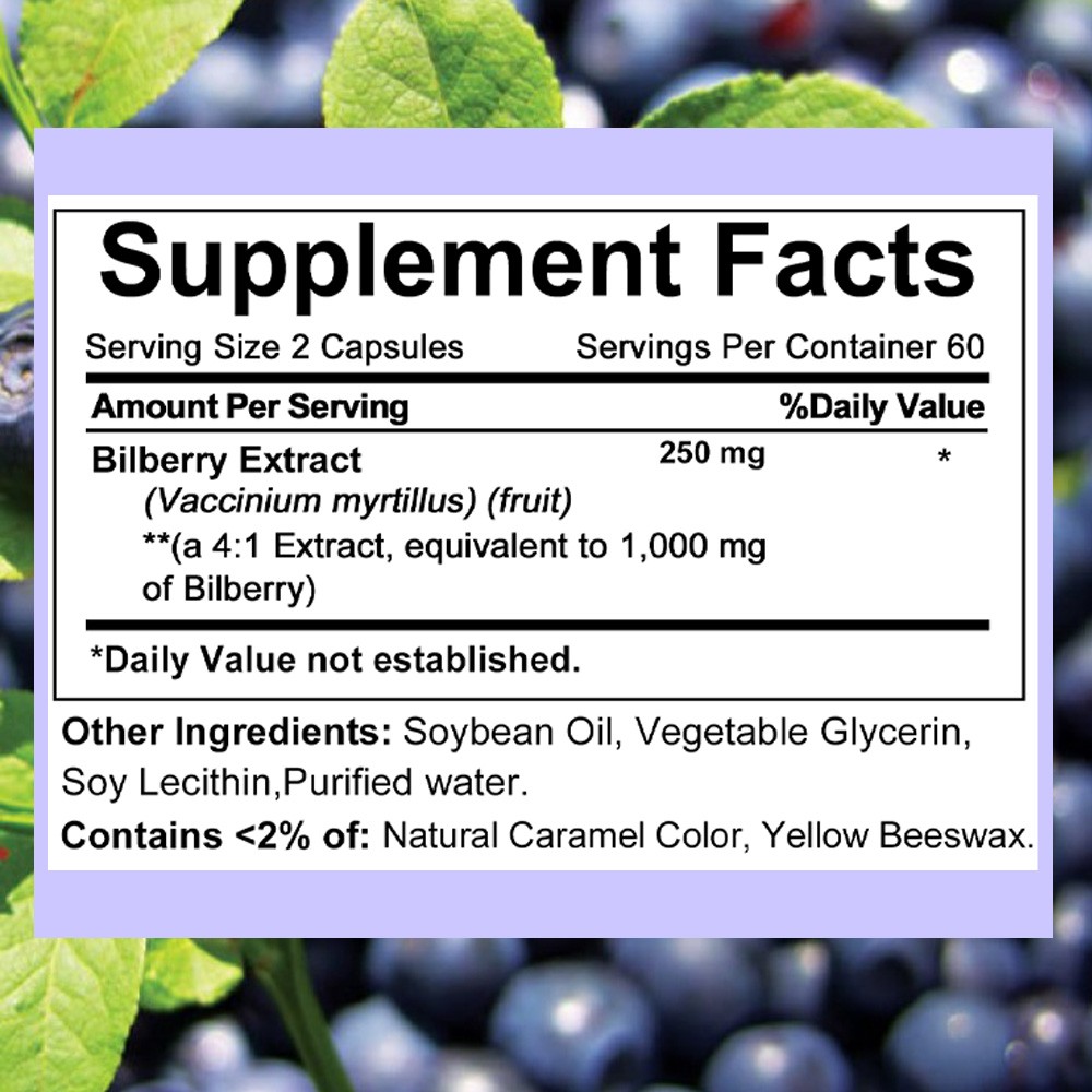 Bilberry Extract Capsules 1000mg | 30/60/120 Count | Supports Eye Health
