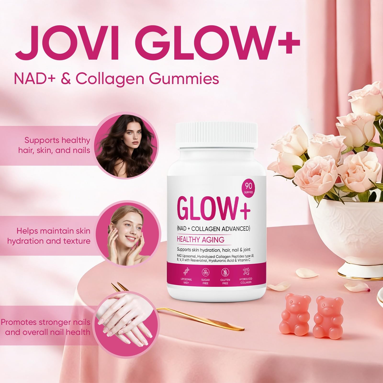 JOVI NUTRITION Jovi Glow+ NAD+ & Collagen Gummies, 90 Count (Pack of 1)