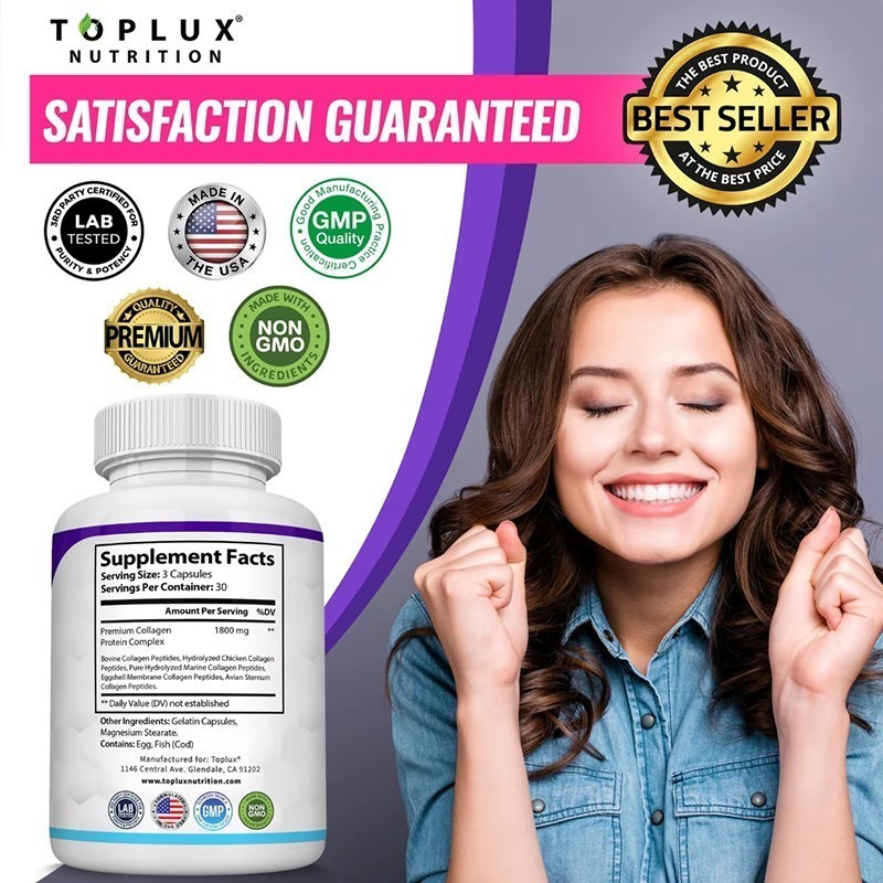 Premium Collagen Peptides 1800 MG Hydrolyzed Anti-Aging – Types I,II,III,V,X