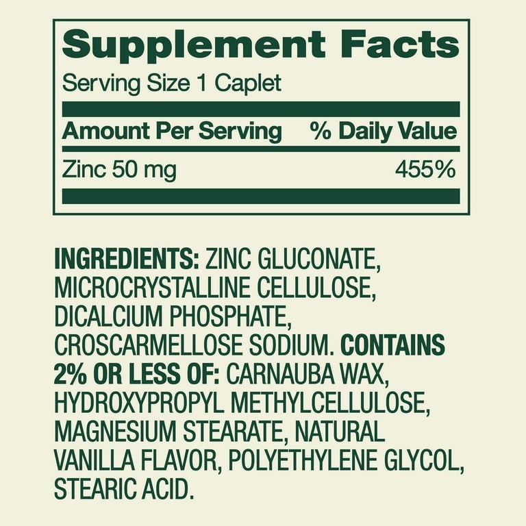 Spring Valley Zinc 50 mg 200 Caplets Immune Support Dietary Supplement