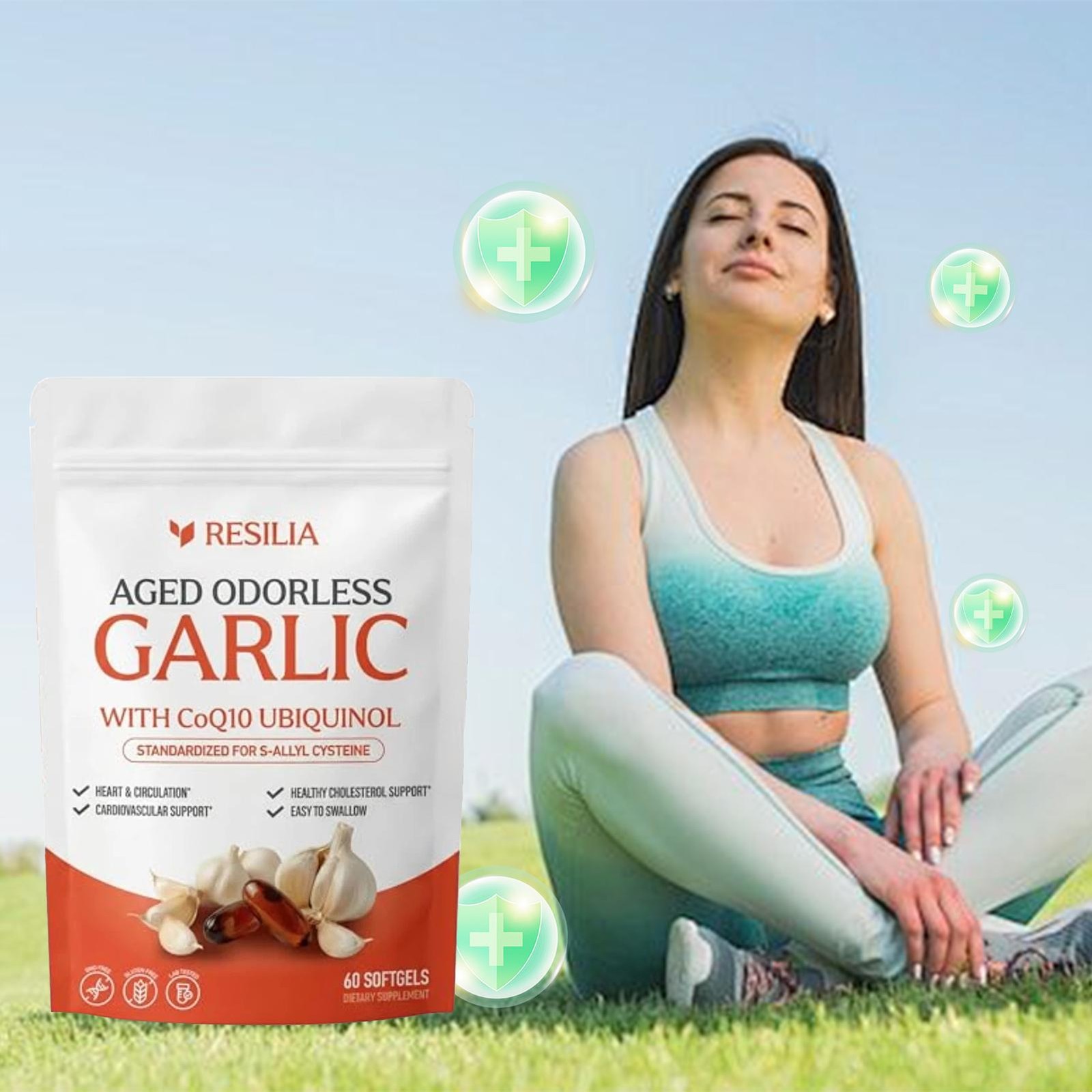 Resilia Garlic Extract 600mg Softgels (60 Count) – Odorless Aged Garlic Extract