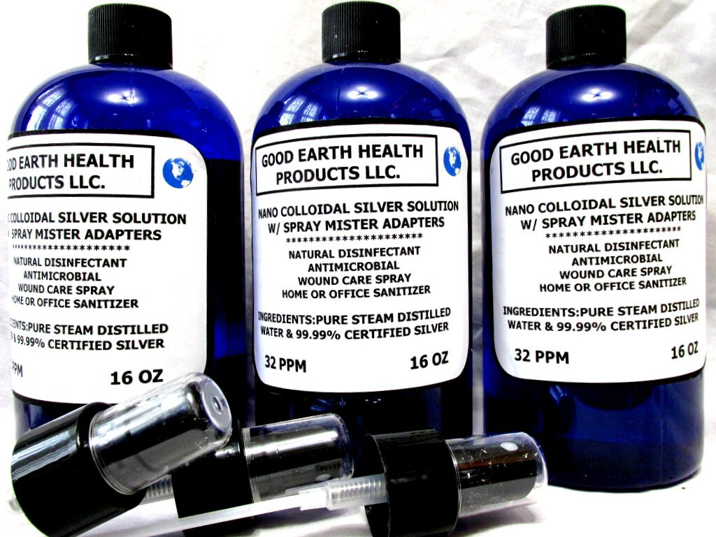 COLLOIDAL SILVER SOLUTION 32PPM (3 16 OZ BOTTLES & 3 MIST SPRAYERS ADAPTERS
